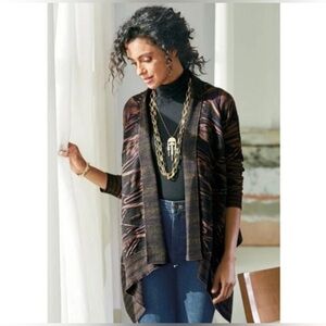 ⚜️Soft Surroundings Open Front Waterfall Cardigan Sweater XL Abstract Knit